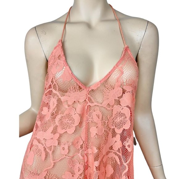 Flying Tomato Boho Swimsuit Cover Up Dress Sheer Lace Halter V Neck Fringe Small - Picture 10 of 11